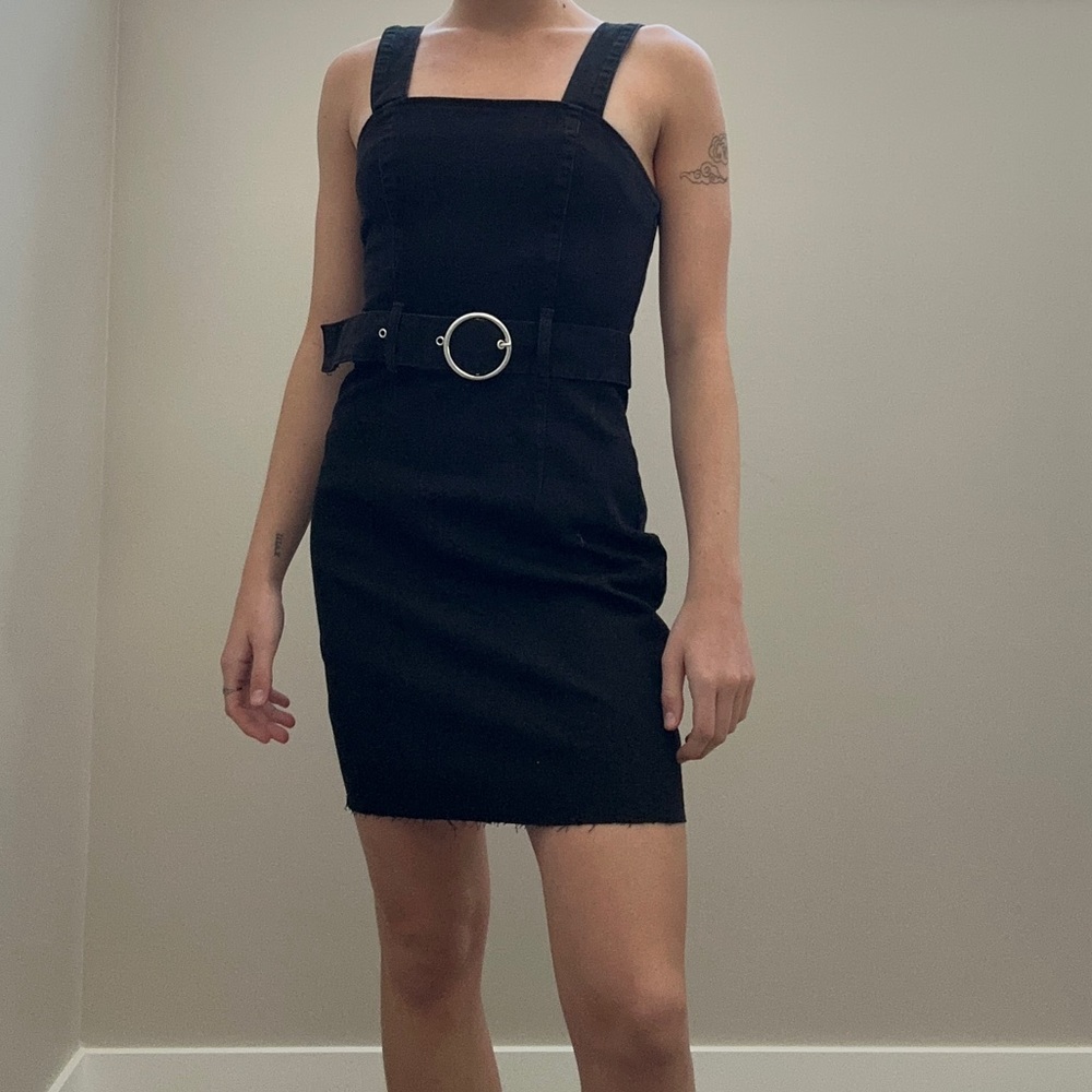 Black denim dress w/ belt. Size 6.